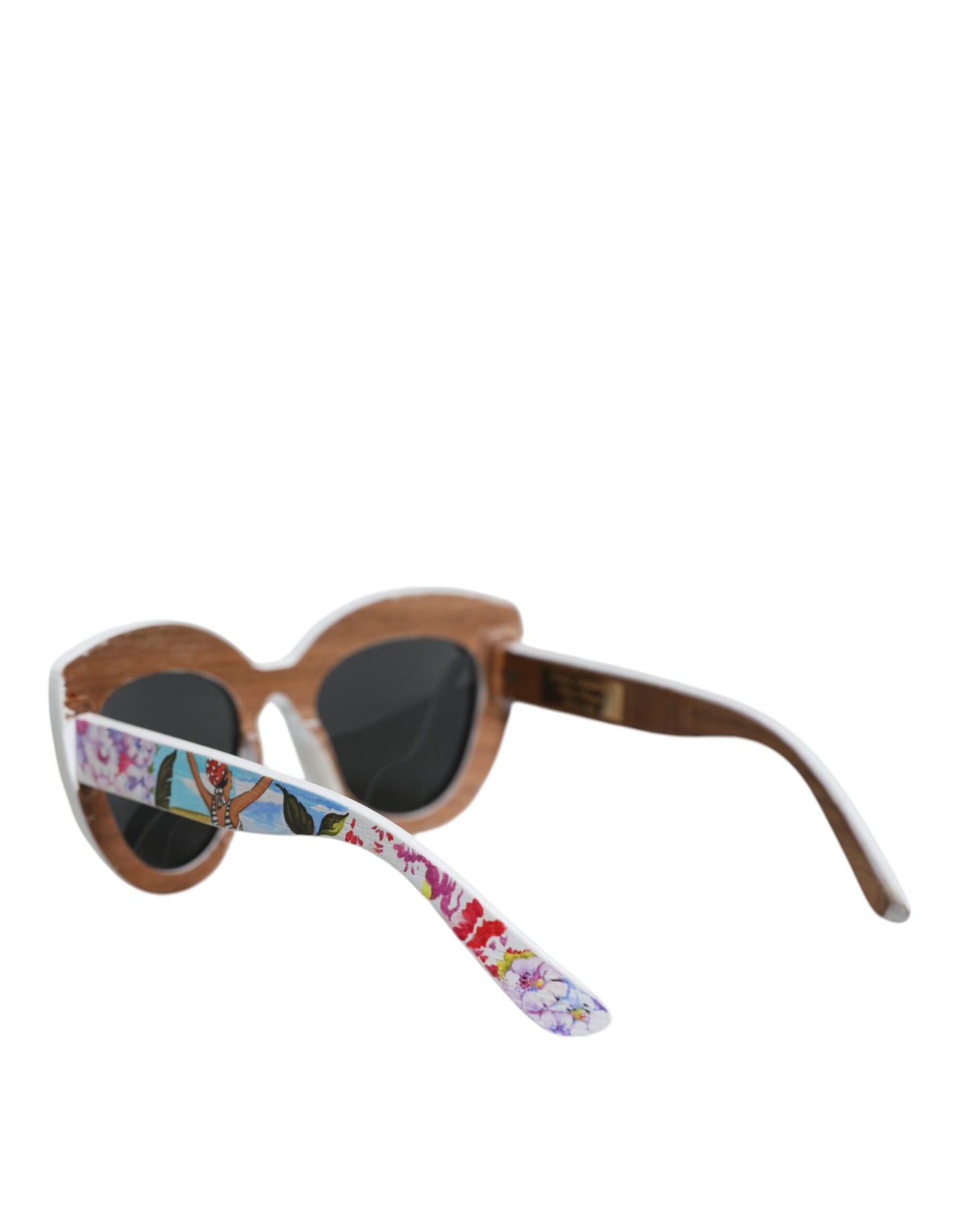 Dolce & Gabbana Multicolor Houten Kristal Messing Frame Bloemen Handbeschilderde Zonnebril