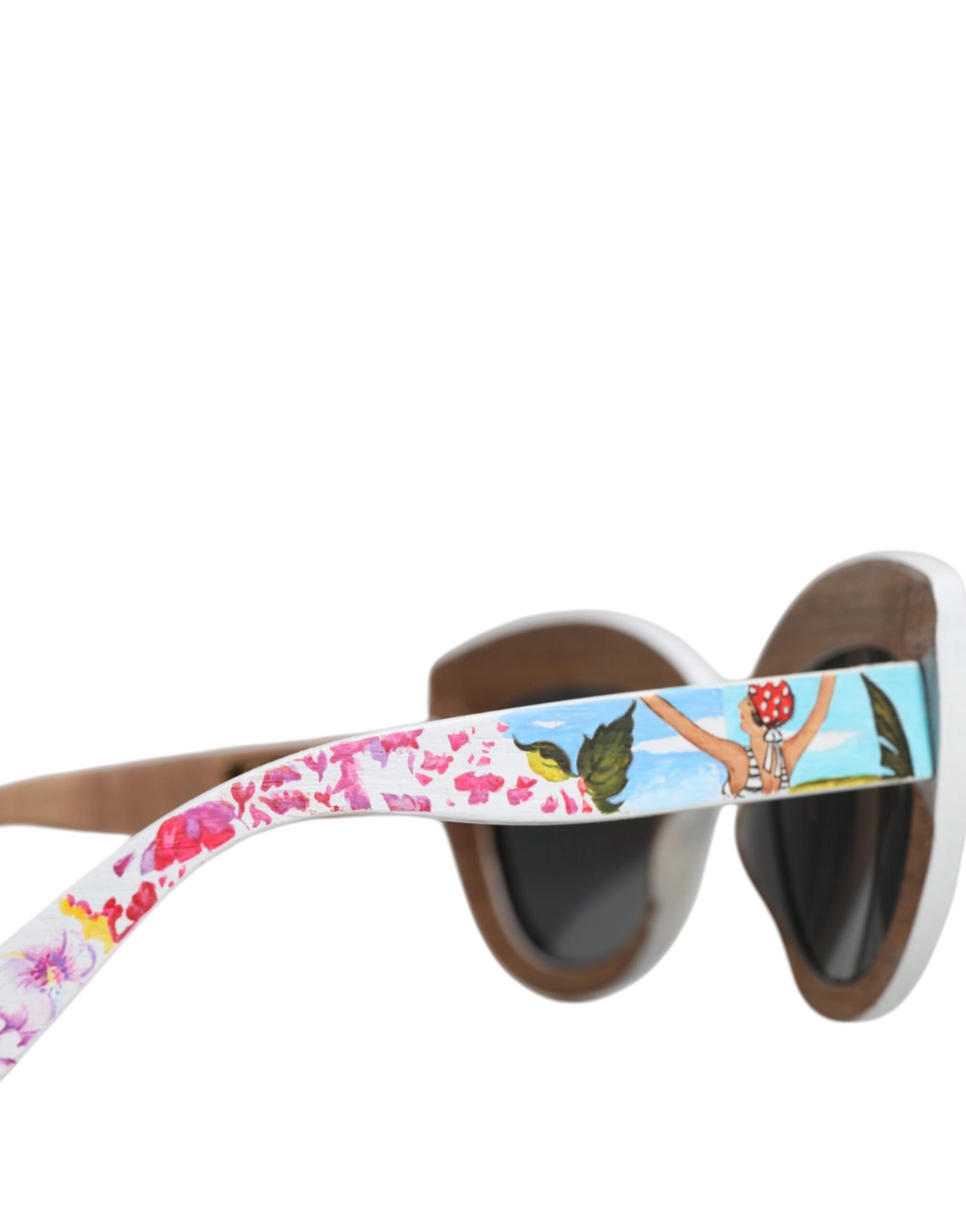 Dolce & Gabbana Multicolor Houten Kristal Messing Frame Bloemen Handbeschilderde Zonnebril