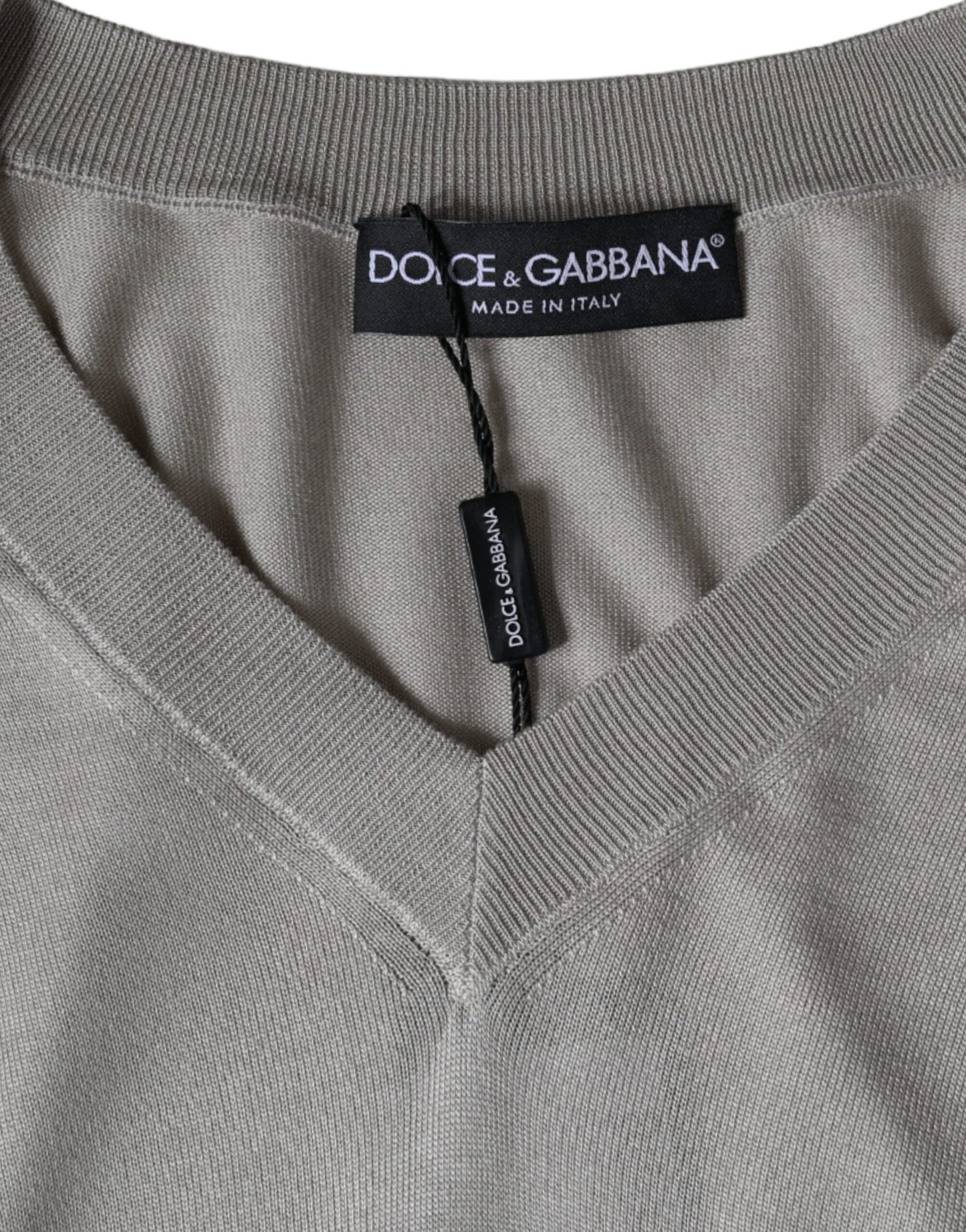 Dolce & Gabbana Off White Zijden V-hals Lange Mouwen Trui