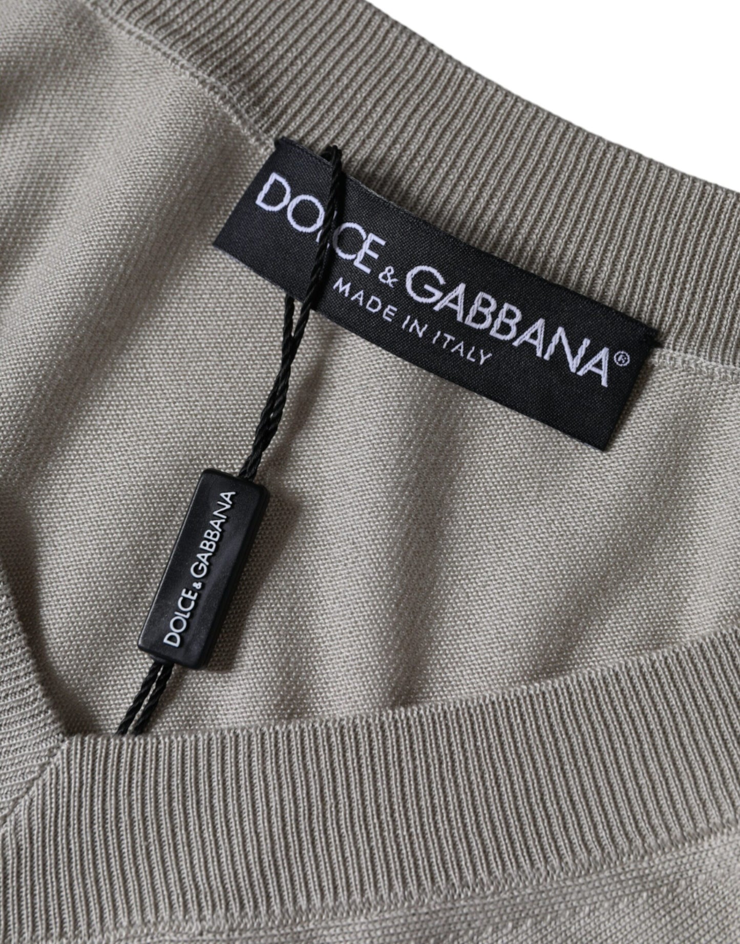 Dolce & Gabbana Off White Zijden V-hals Lange Mouwen Trui