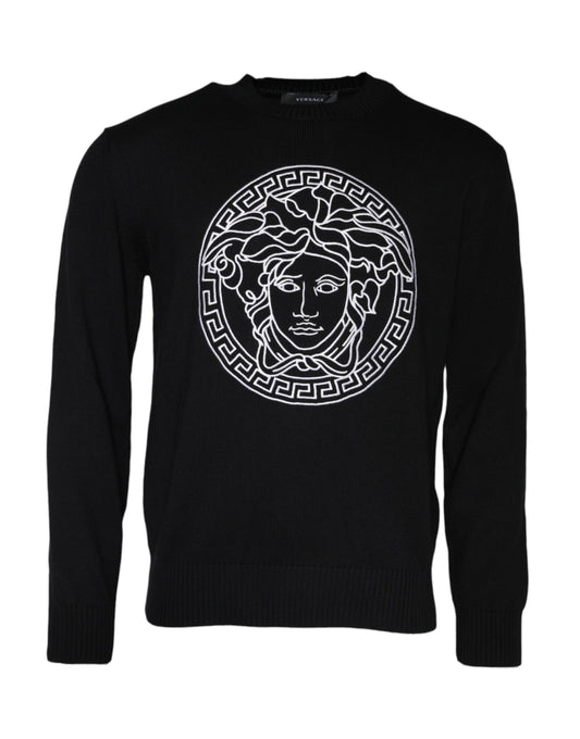 Versace Zwarte Medusa Borduurwerk Ronde Hals Pullover Trui