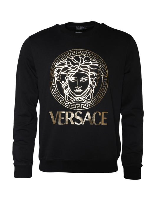 Versace Zwarte Medusa Fleece Katoenen Ronde Hals Sweatshirt Trui