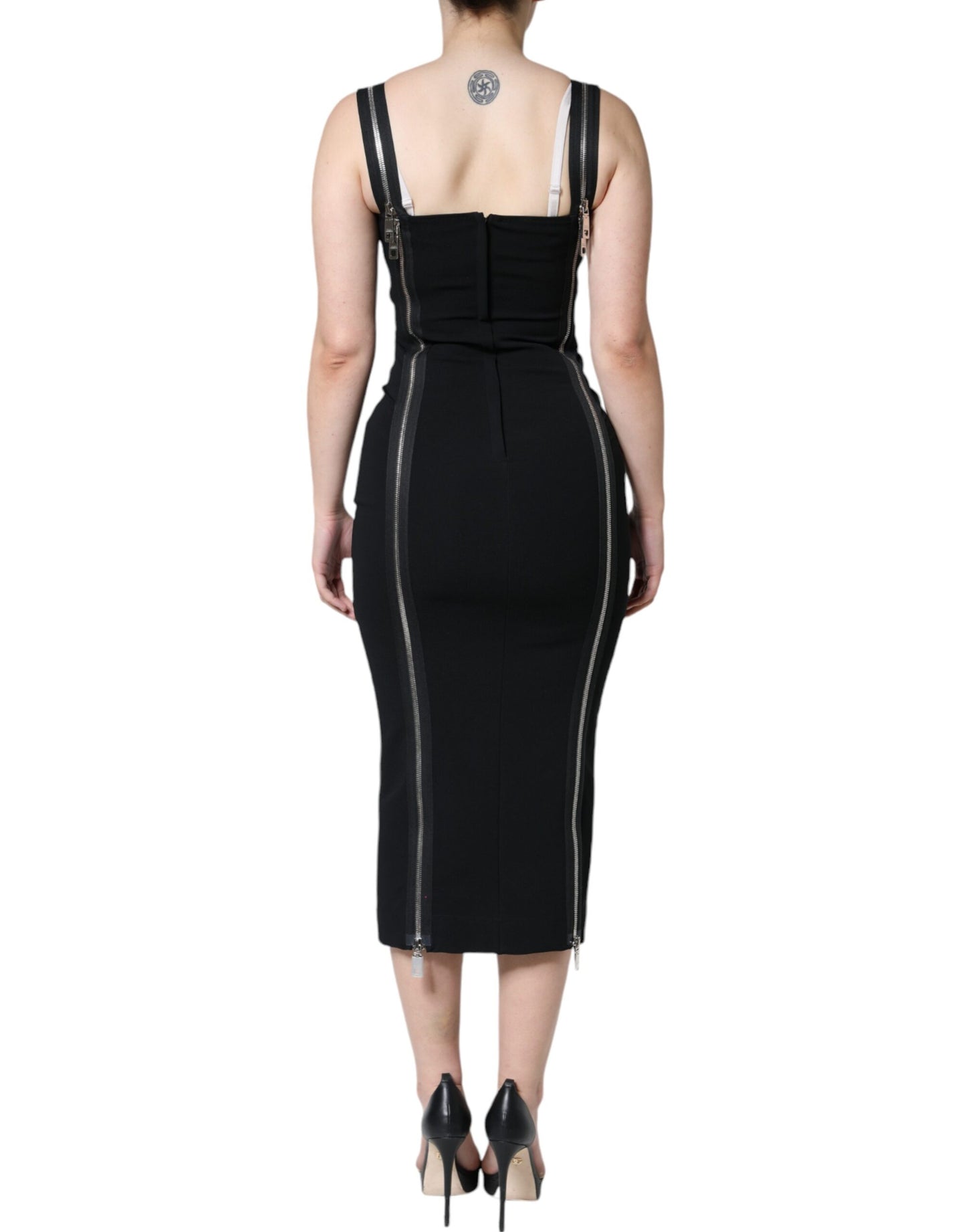 Dolce & Gabbana Zwarte Bodycon Sheath Midi-jurk met Ritssluiting