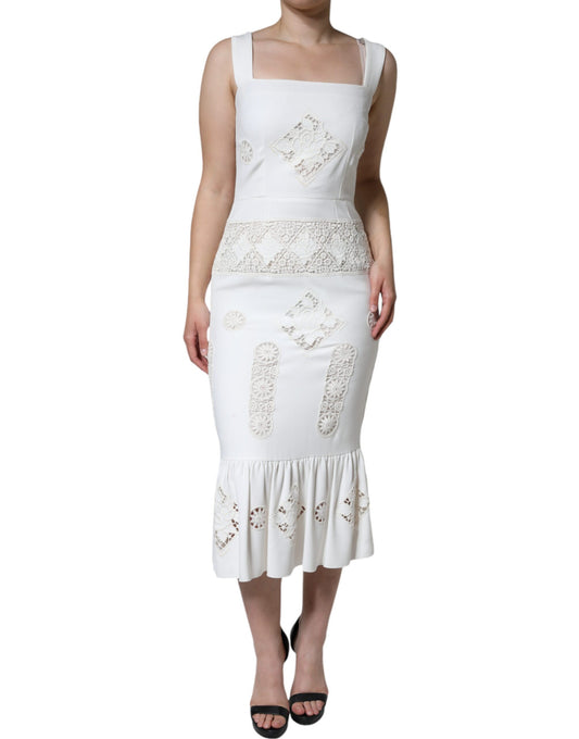 Dolce & Gabbana Witte Kant Viscose Bodycon Sheath Midi Jurk