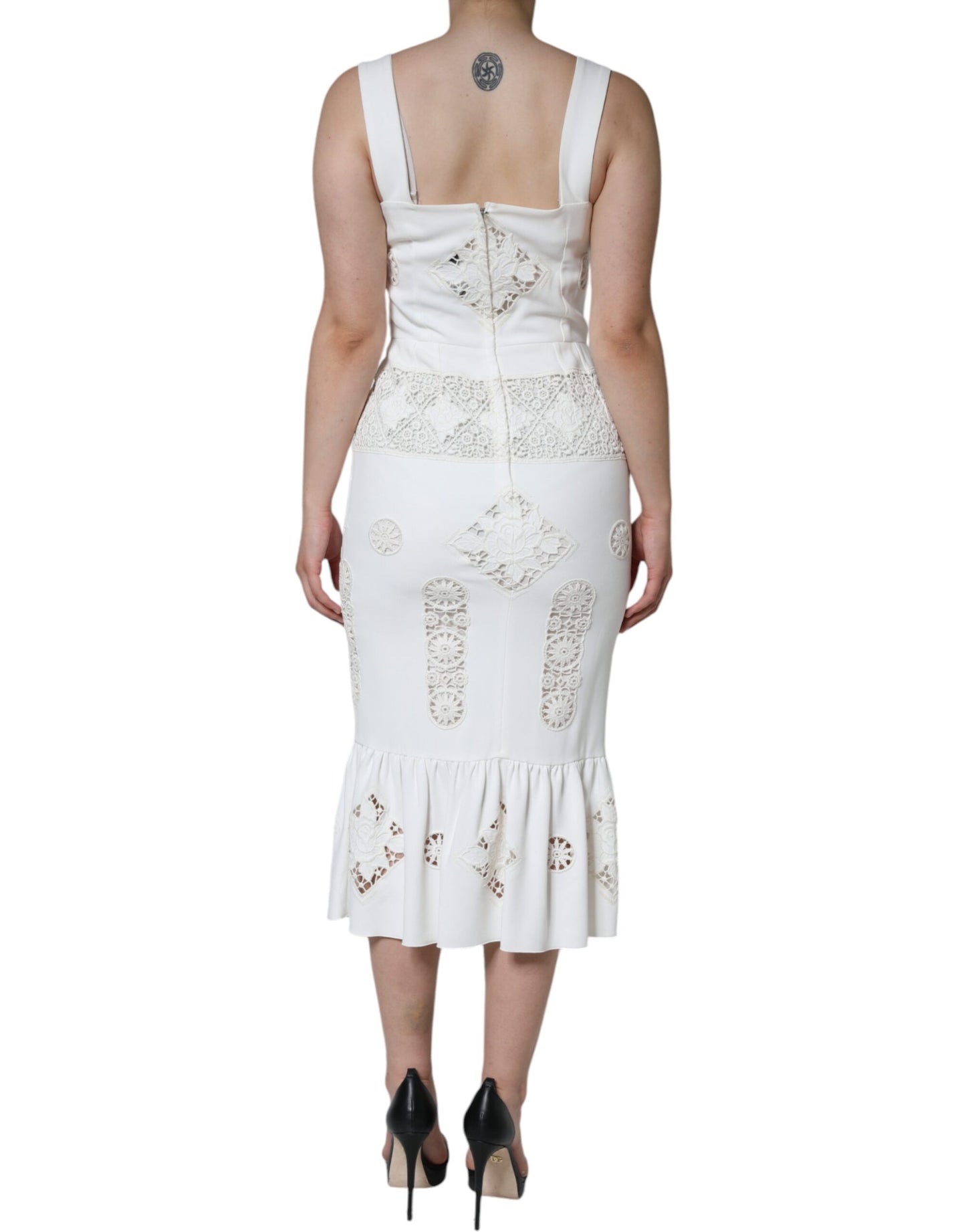 Dolce & Gabbana Witte Kant Viscose Bodycon Sheath Midi Jurk