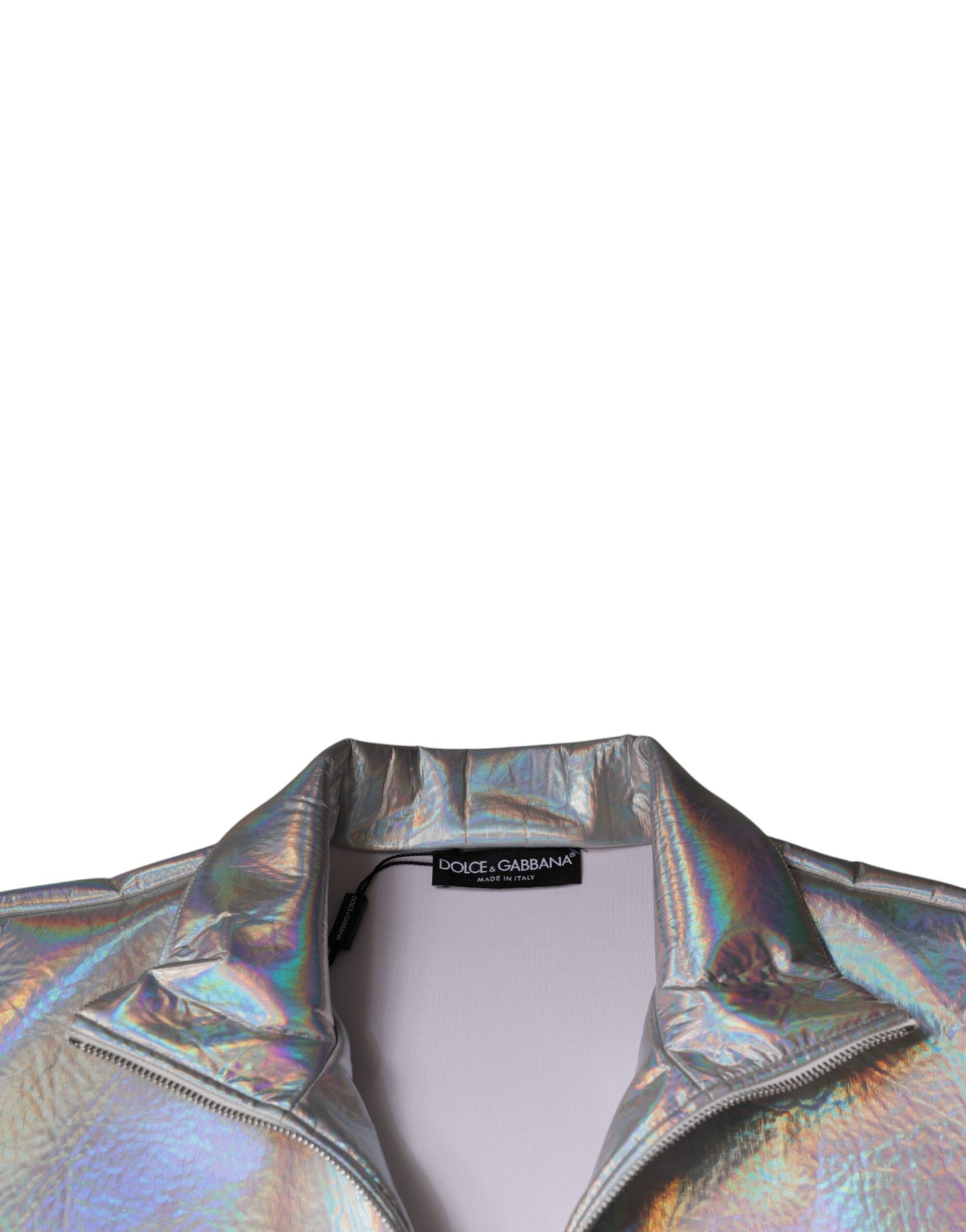 Dolce & Gabbana Silver Iridescent Full Zip Men Bomber Jacket