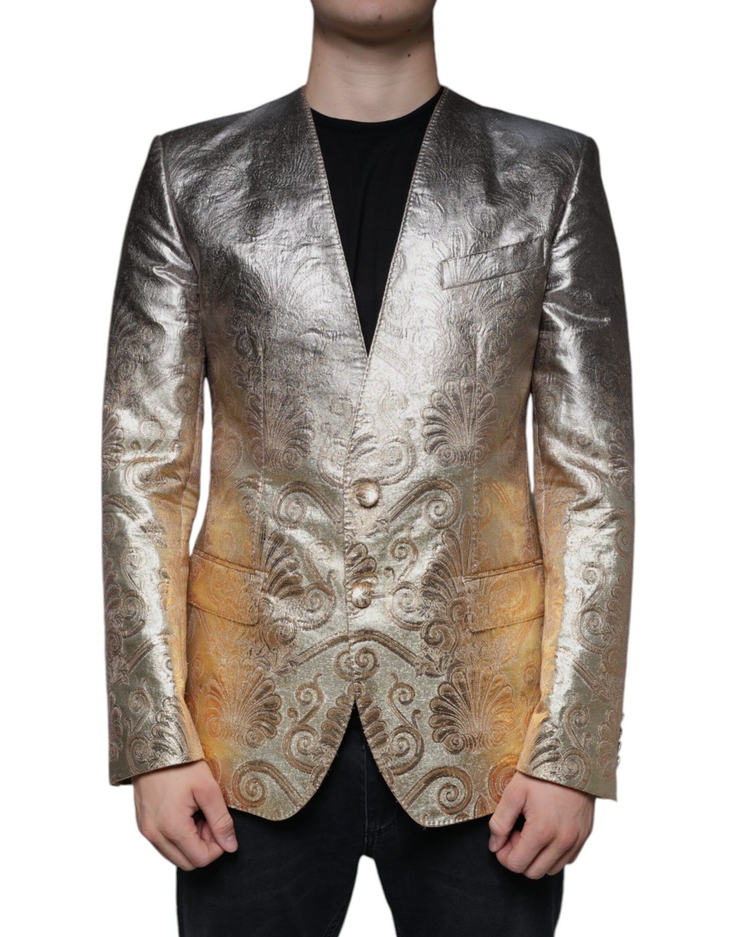 Dolce & Gabbana Gouden Jacquard Enkelrijs Jurk Blazer