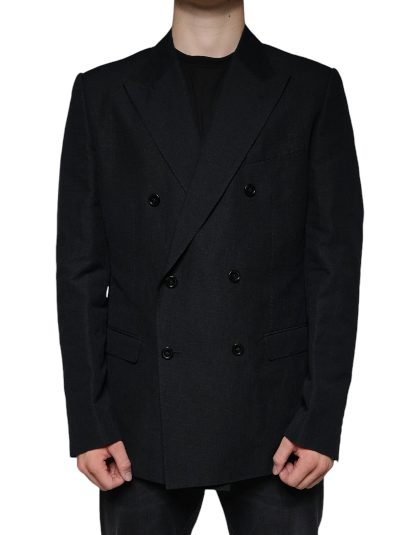 Dolce & Gabbana Zwarte Linnen Dubbelrijs Jurk Blazer