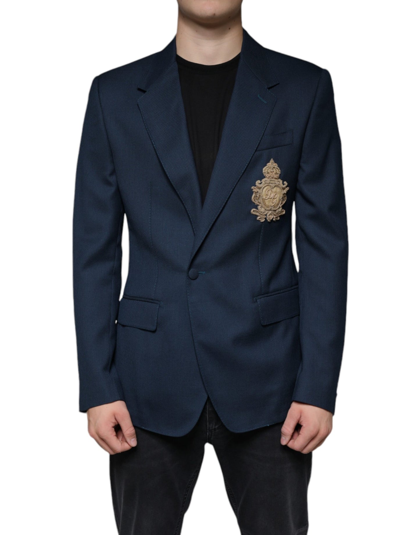 Dolce & Gabbana Blauwe Wollen Logo Enkelrijs Jas Blazer