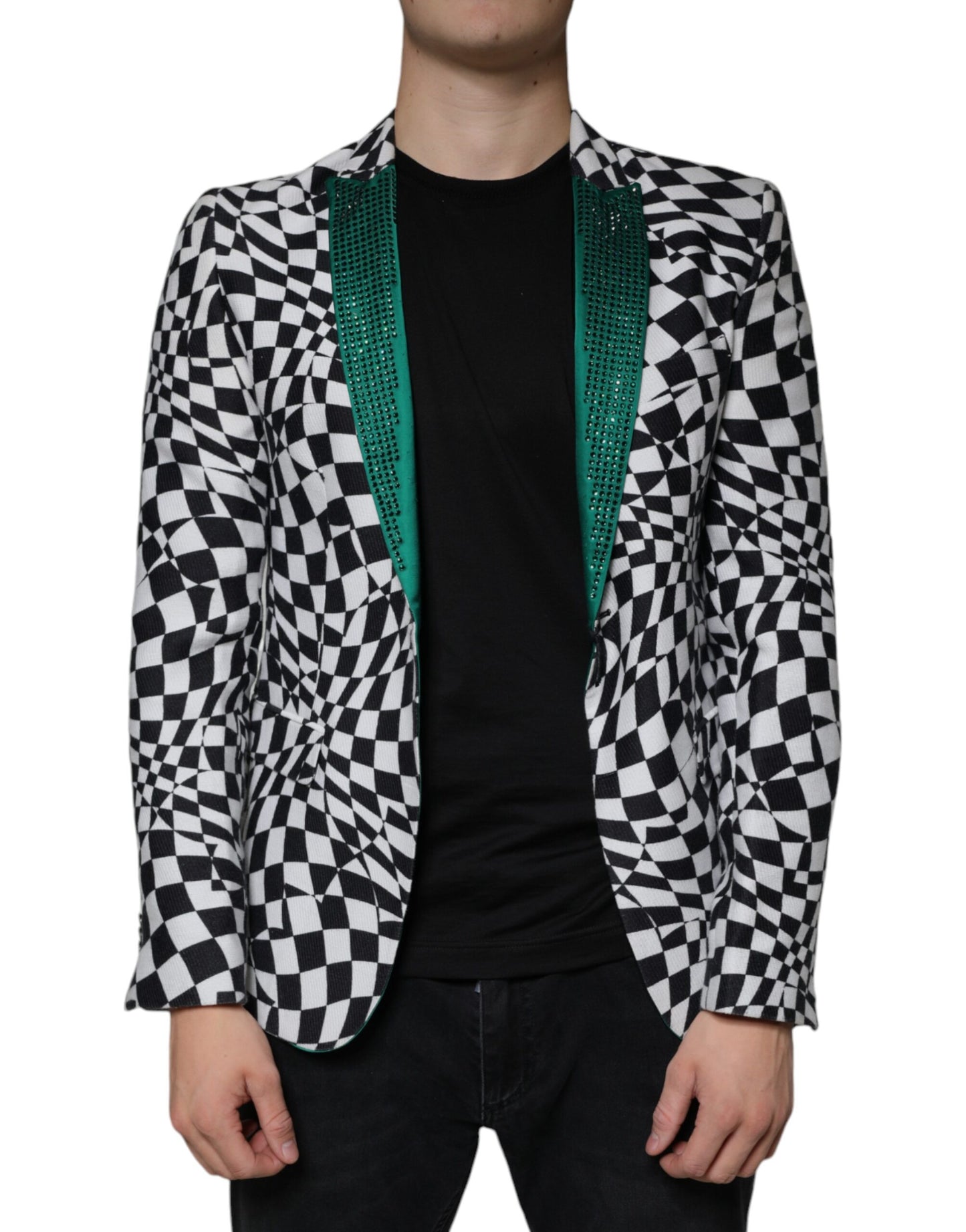 John Richmond Zwart Wit Geruit Kristal Enkelrijs Blazer