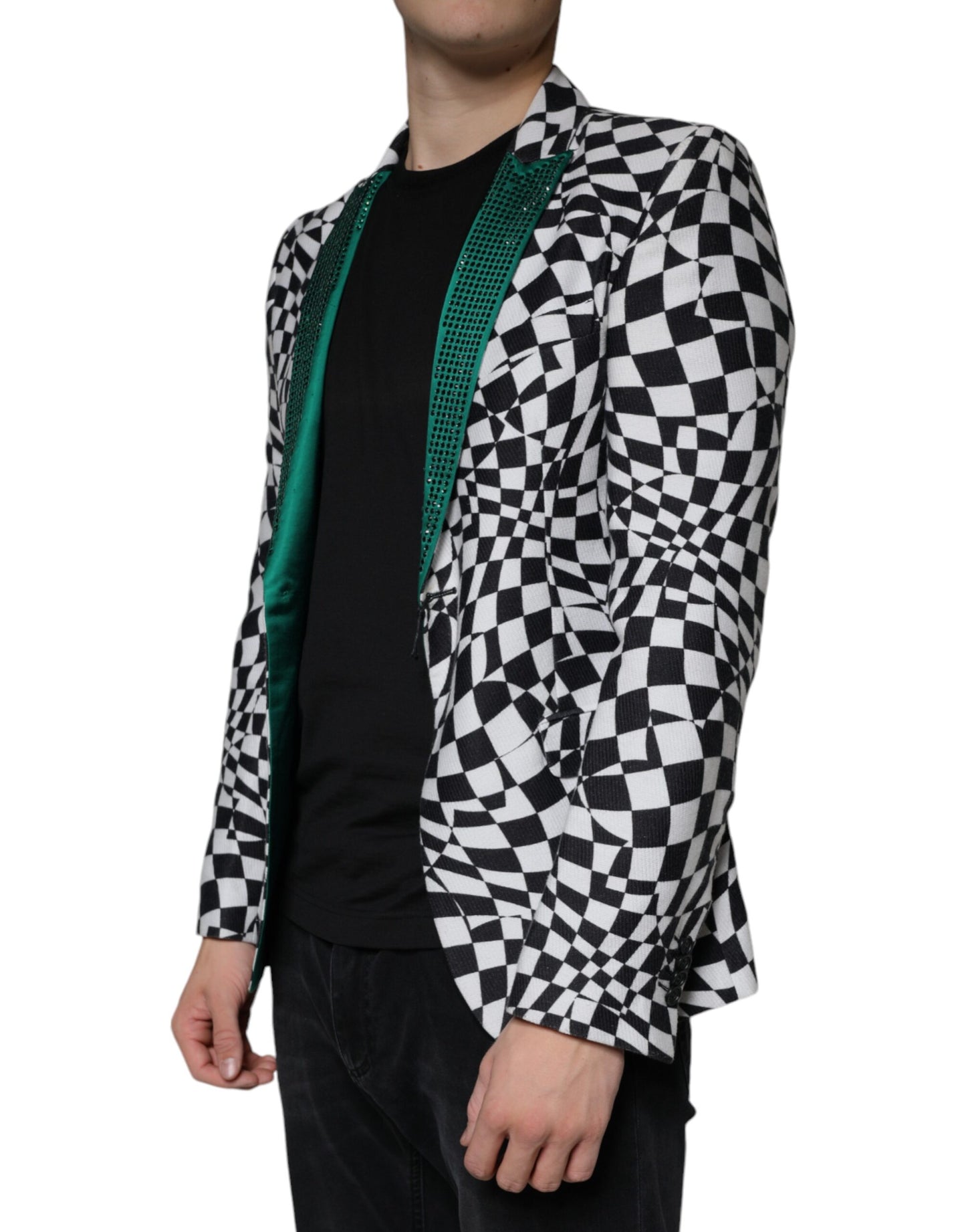 John Richmond Zwart Wit Geruit Kristal Enkelrijs Blazer