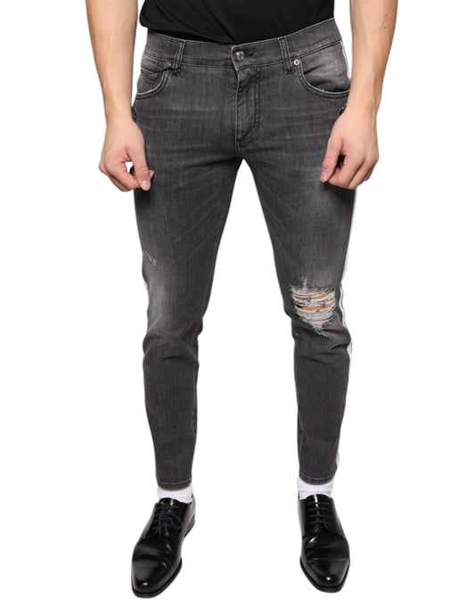 Dolce & Gabbana Zwarte Gescheurde Katoenen Skinny Heren Denim Jeans