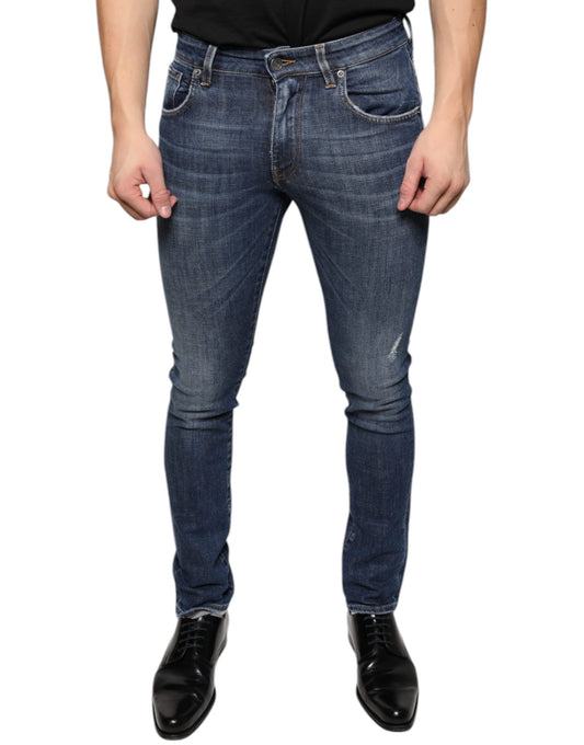 Dolce & Gabbana Donkerblauwe Gewassen Katoenen Skinny Denim Jeans