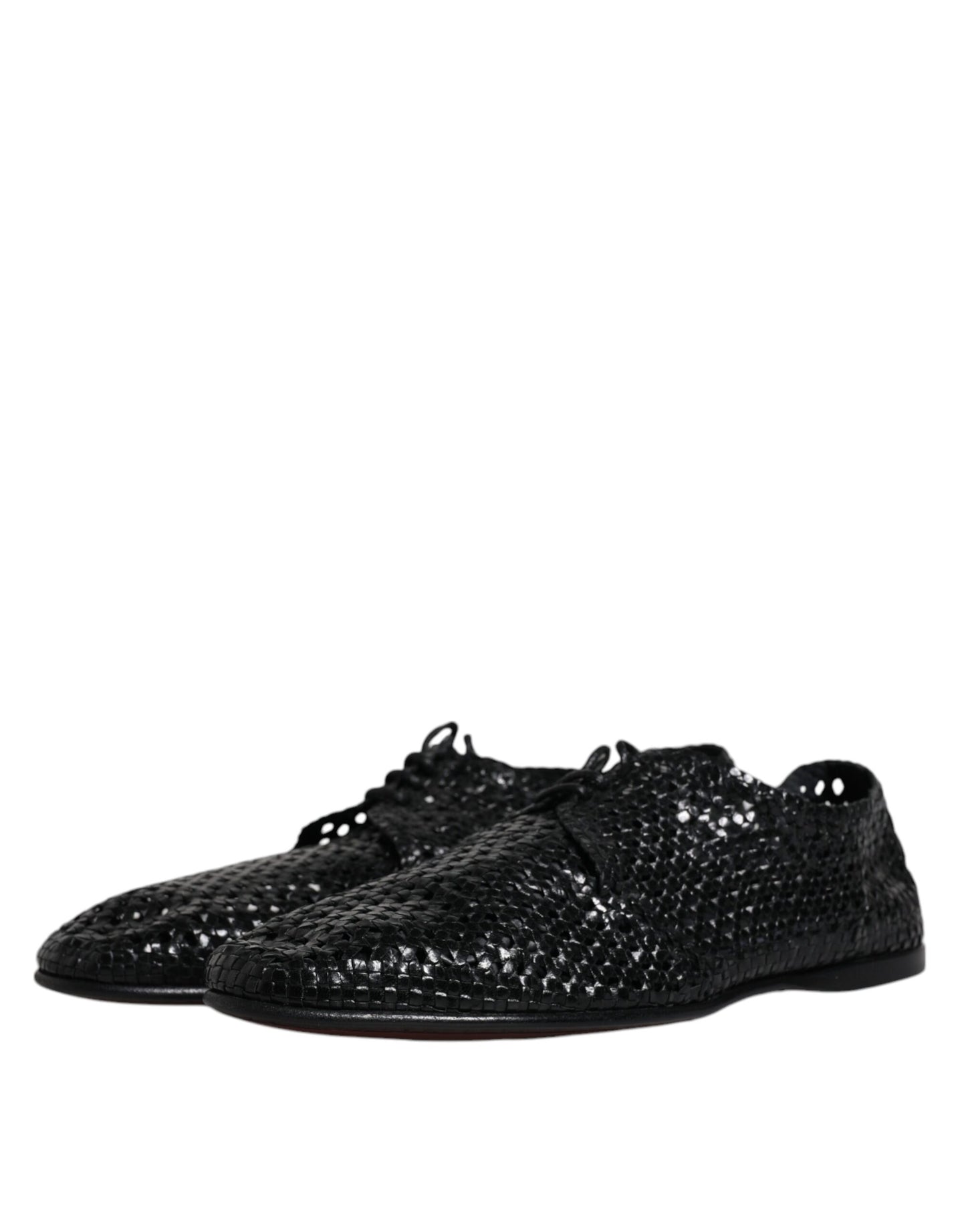 Dolce & Gabbana Black Woven Leather Lave Up Derby Shoes