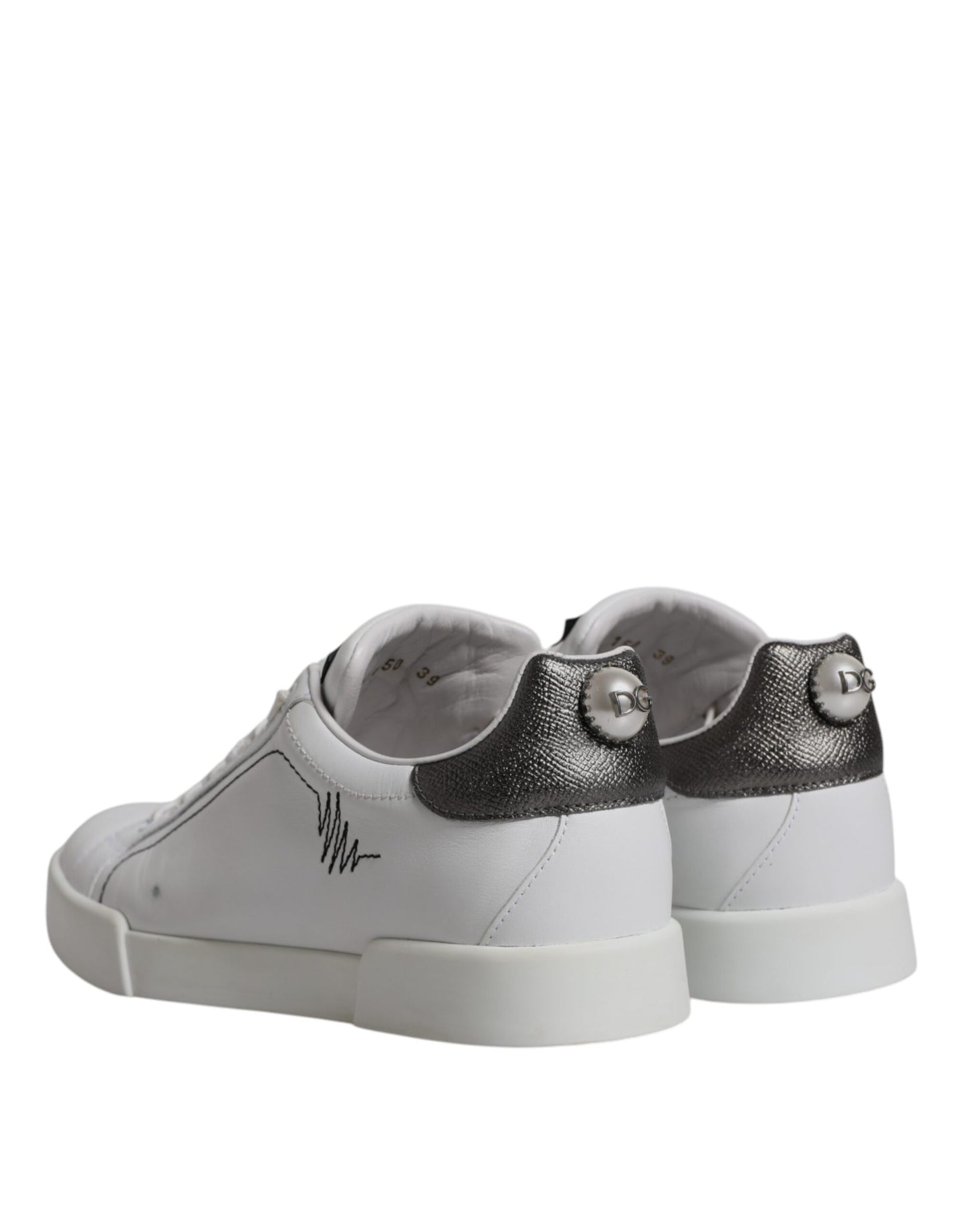 Dolce & Gabbana White Silver Leather Low Top Men Sneakers Shoes