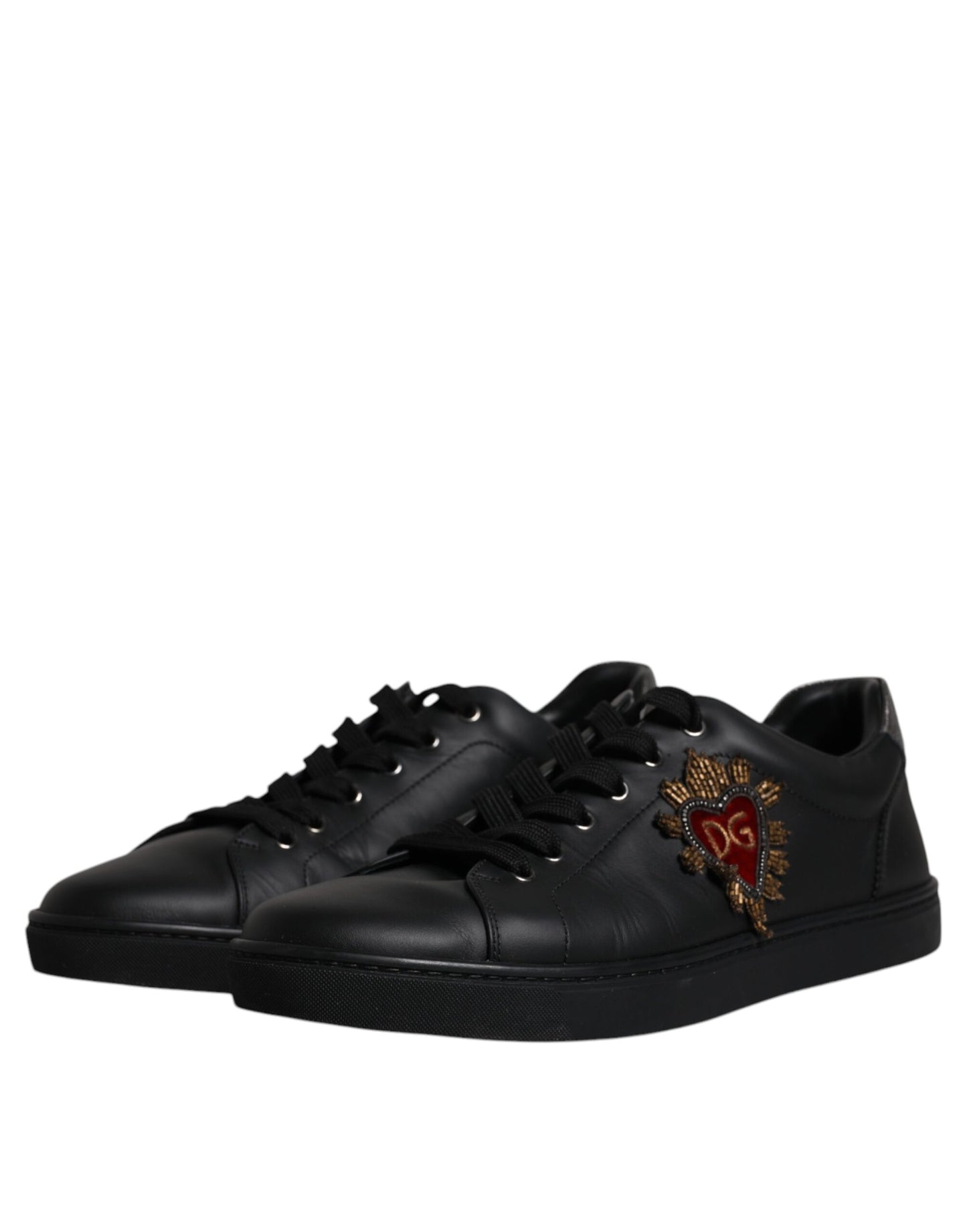 Dolce & Gabbana Black Leather London Heart Men Sneakers Shoes