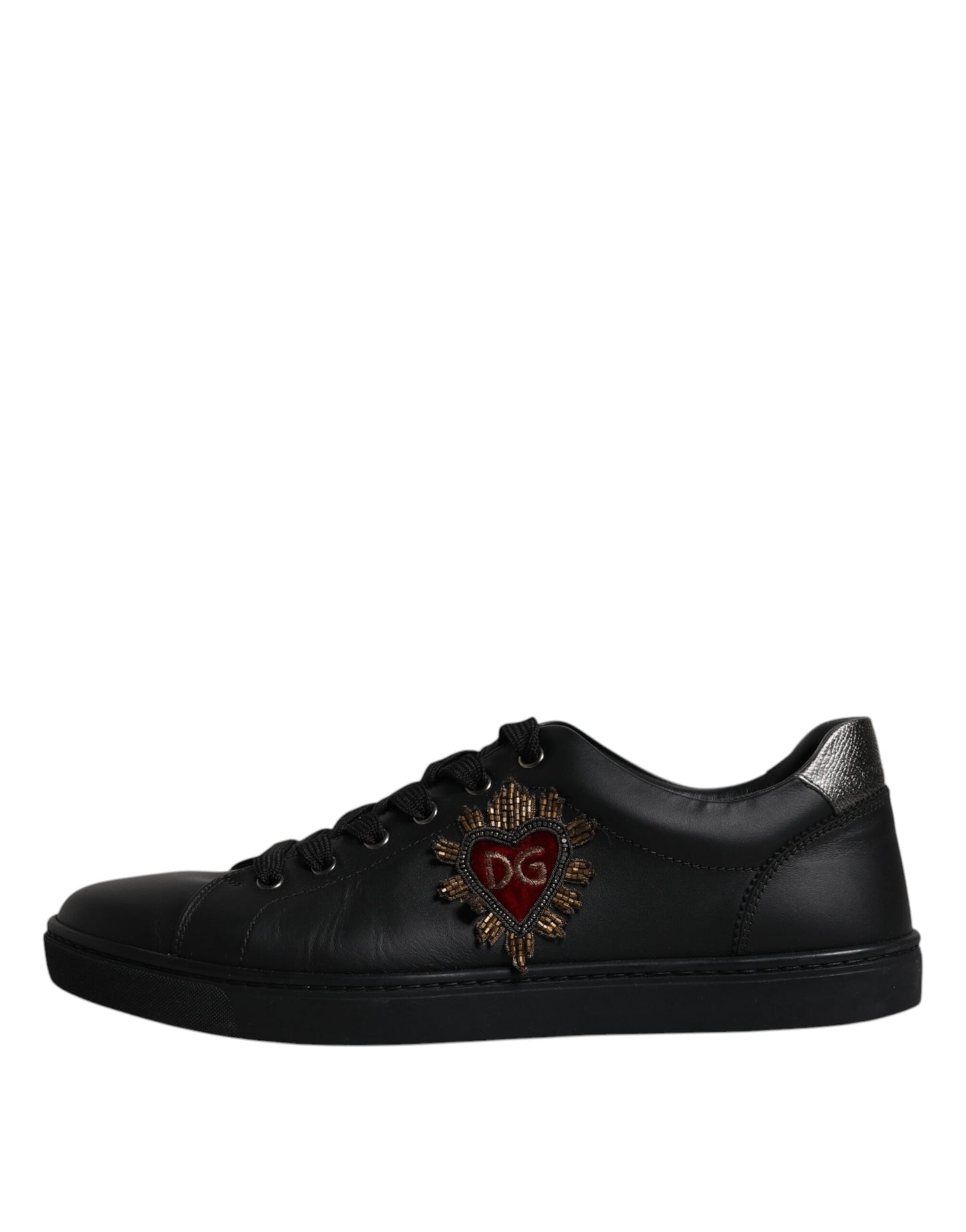 Dolce & Gabbana Black Leather London Heart Men Sneakers Shoes