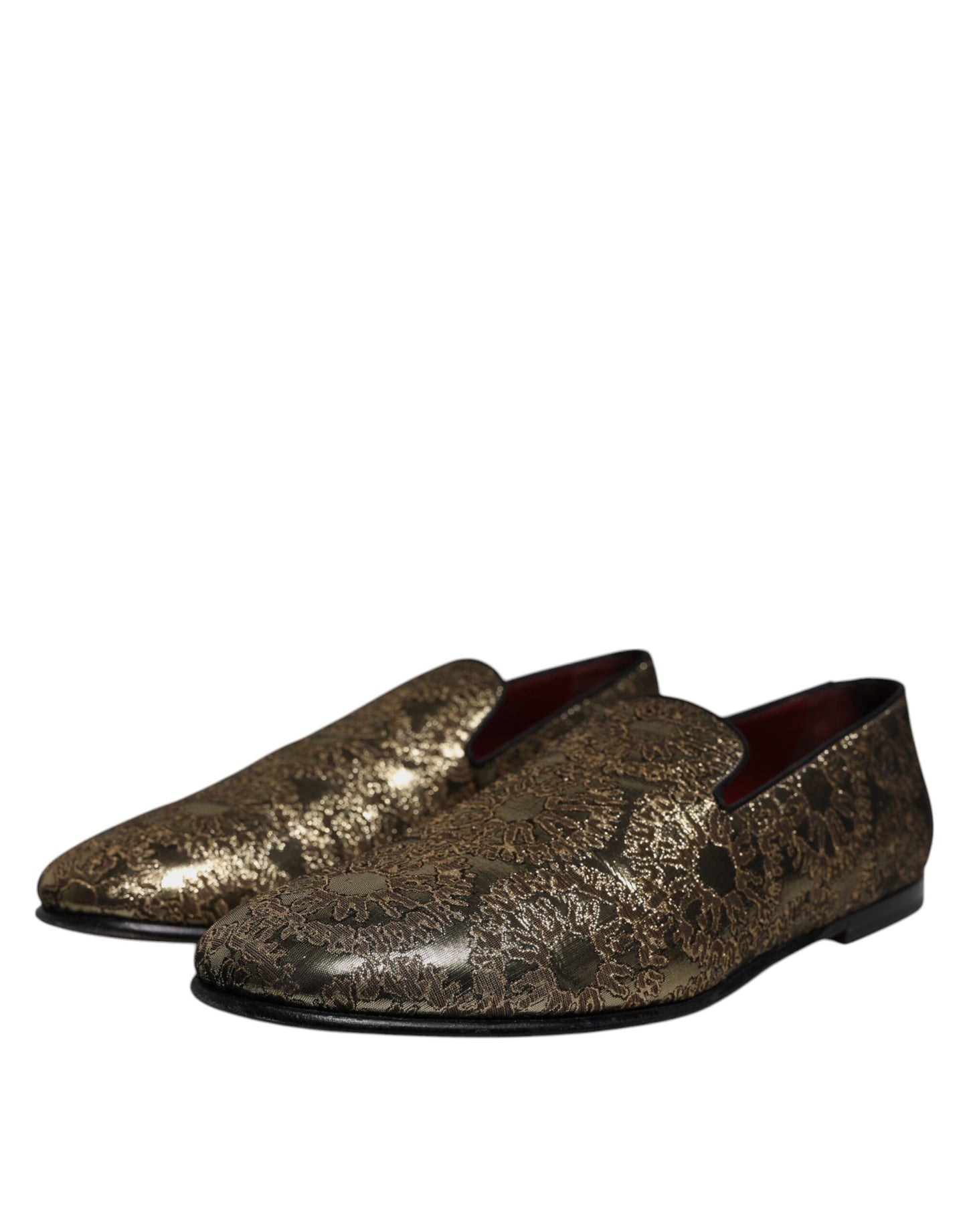 Dolce & Gabbana Gold Jacquard Flats Men Loafers Dress Shoes