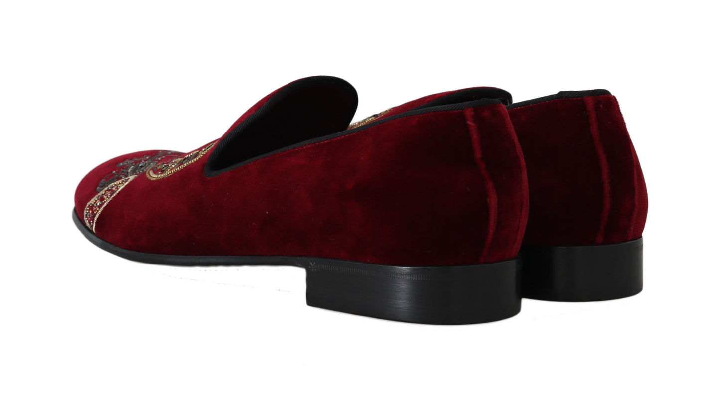 Dolce & Gabbana Bordeaux fluwelen loafers met pailletten voor heren