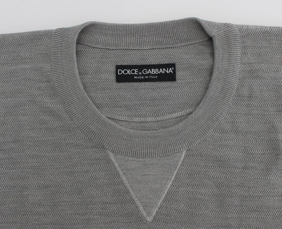 Dolce & Gabbana Elegante Grijze Zijden Ronde Hals Pullover Trui