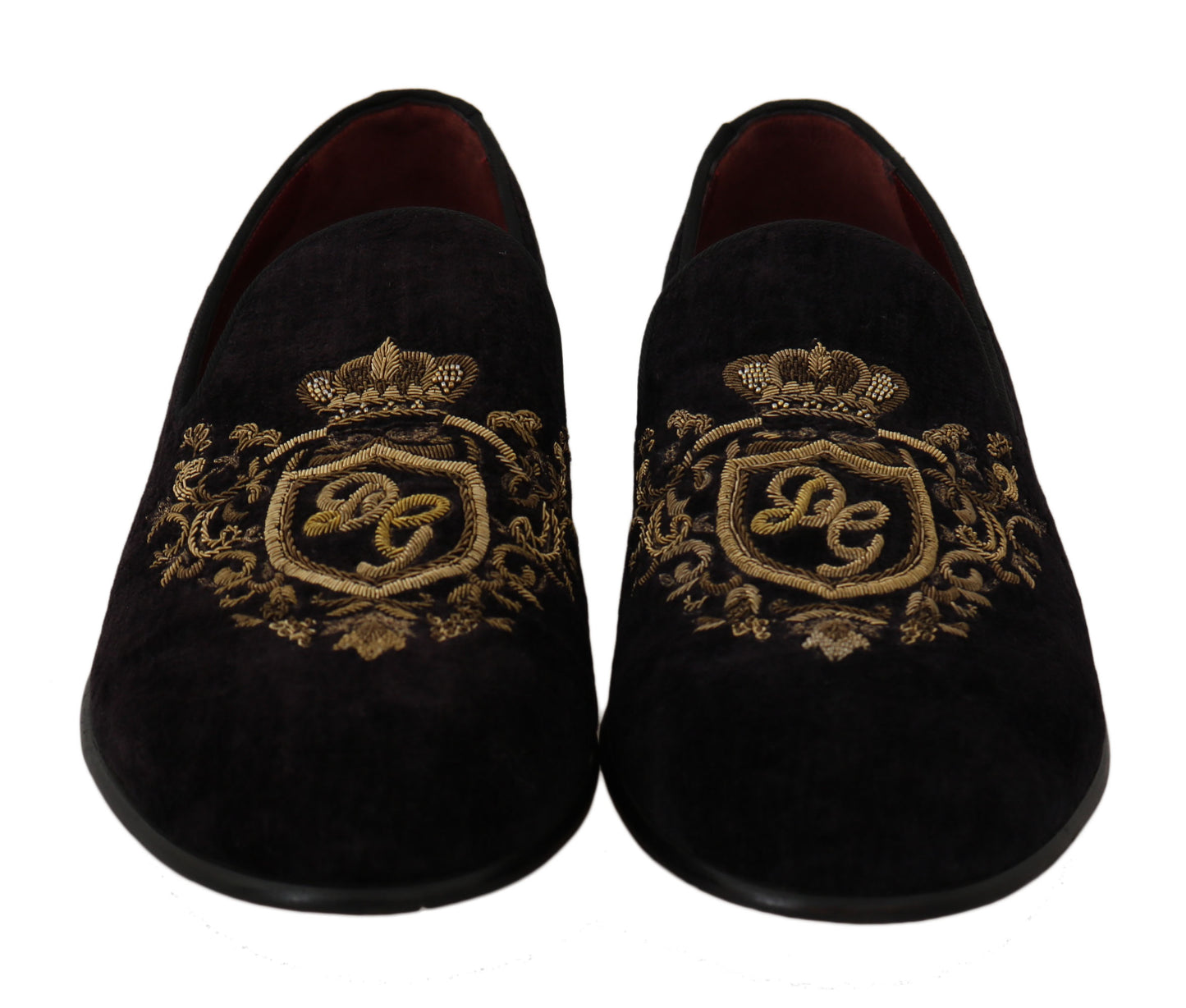 Dolce & Gabbana Elegante Zwarte Loafers met Gouden Kroon Borduurwerk