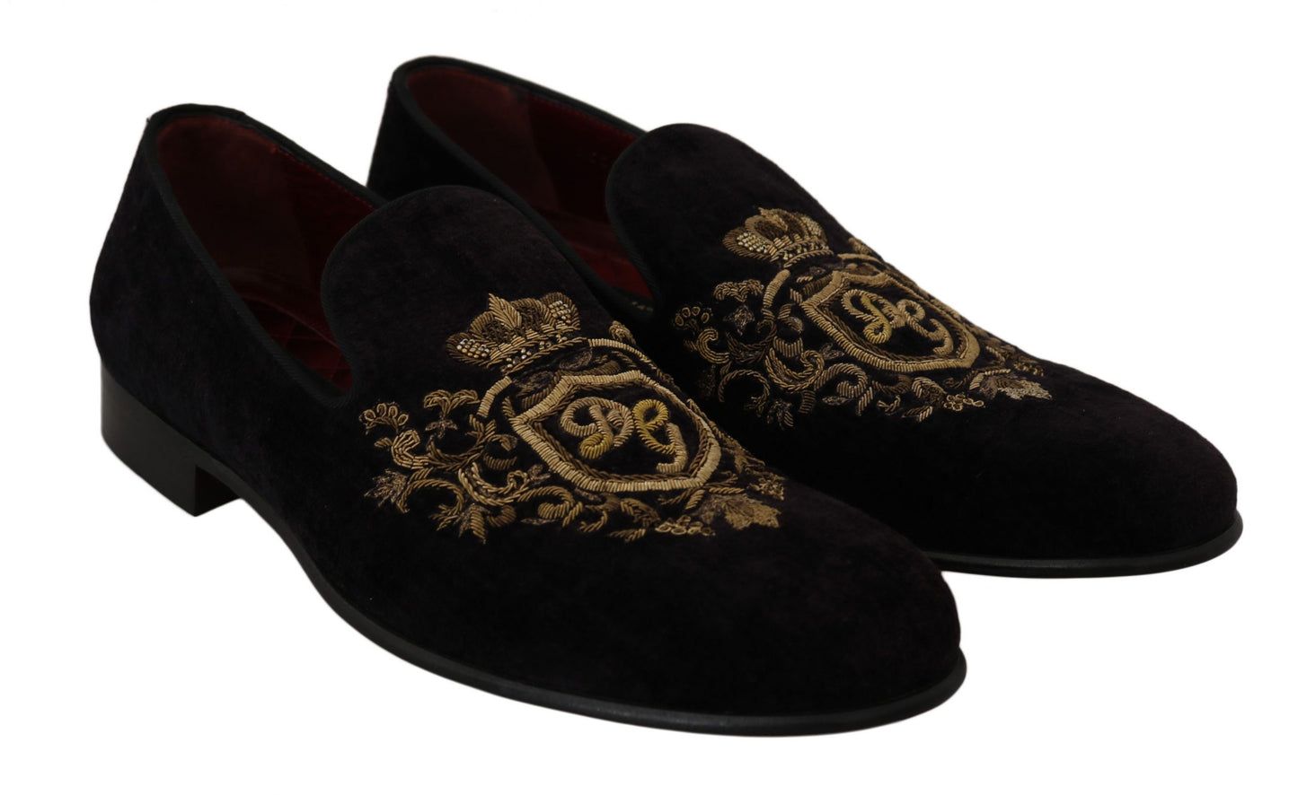 Dolce & Gabbana Elegante Zwarte Loafers met Gouden Kroon Borduurwerk