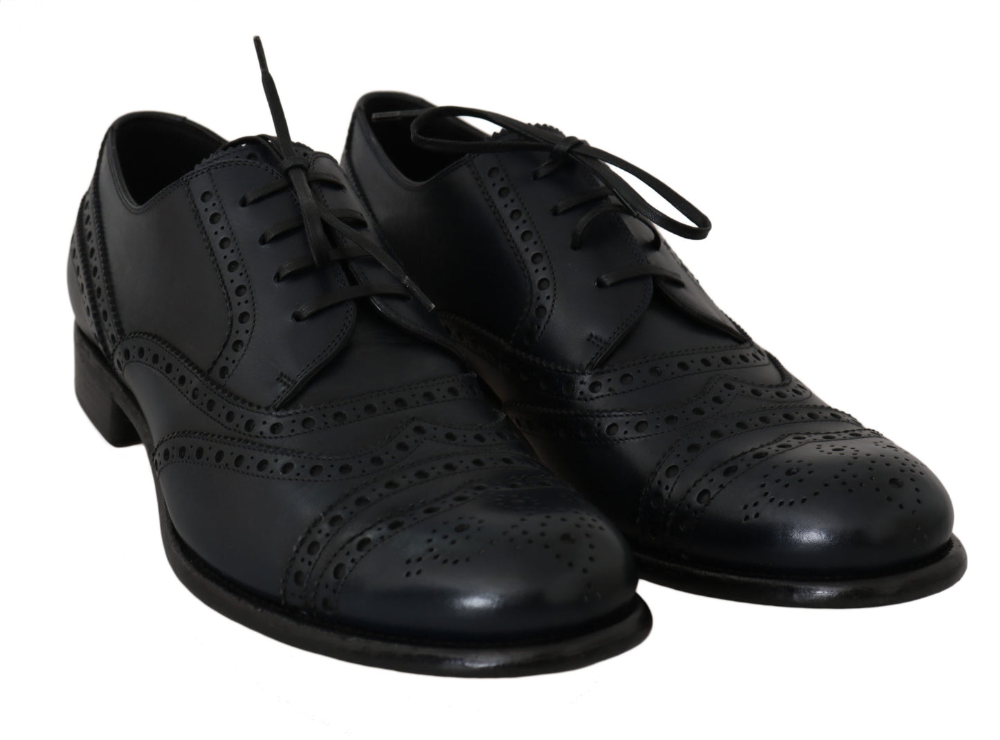 Dolce & Gabbana Elegante Blauwe Leren Wingtip Derby Schoenen