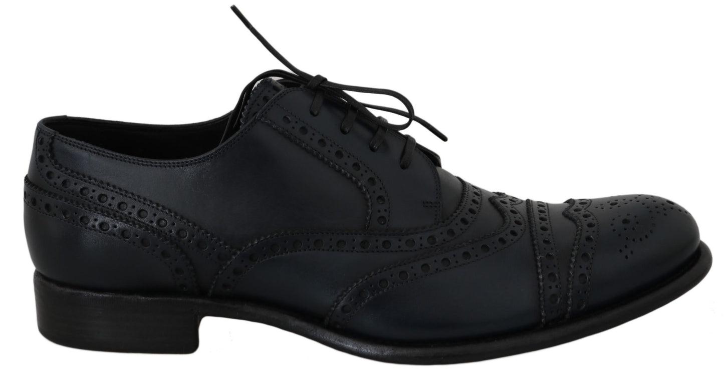 Dolce & Gabbana Elegante Blauwe Leren Wingtip Derby Schoenen