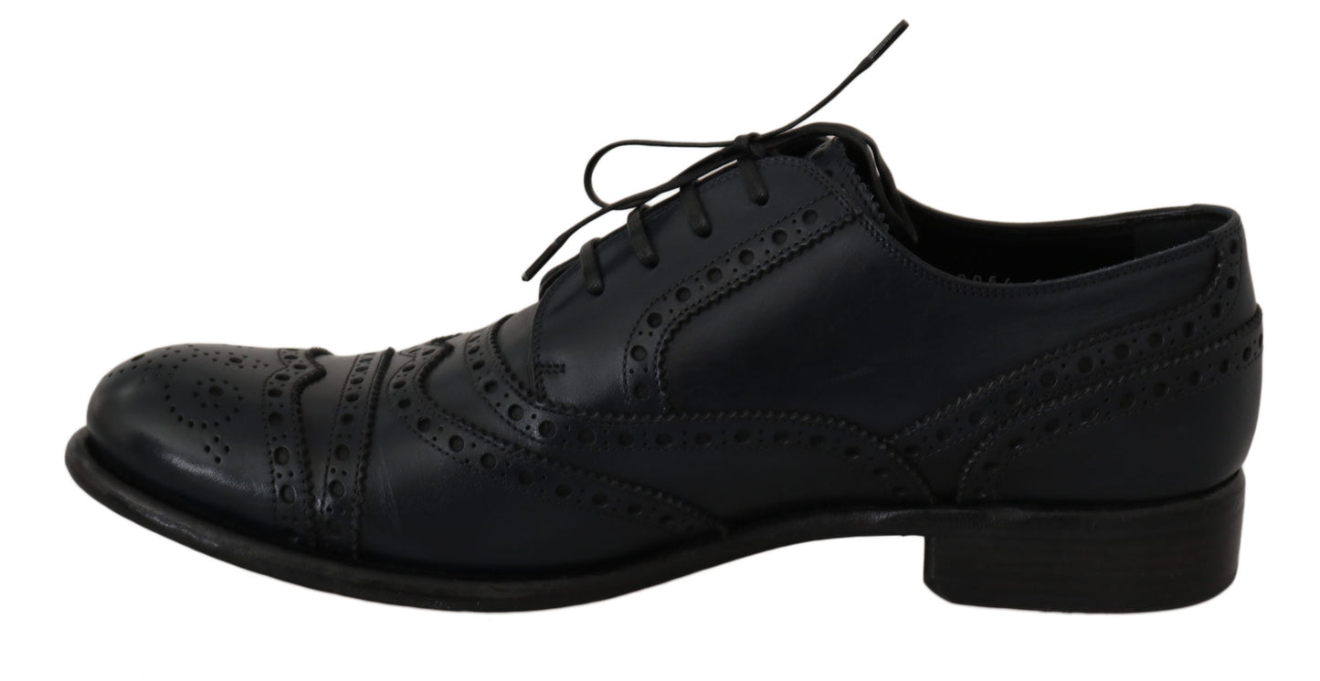 Dolce & Gabbana Elegante Blauwe Leren Wingtip Derby Schoenen