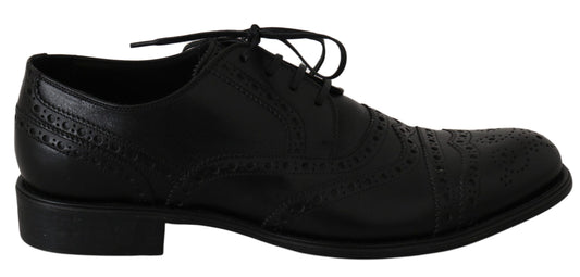 Dolce & Gabbana Elegante Zwarte Leren Derby Wingtip Dress Schoenen