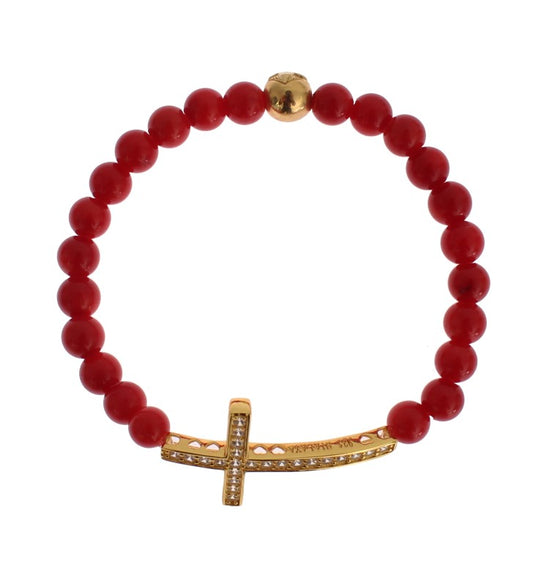 Nialaya Elegante Armband van Goud en Rood Koraal met Kralen