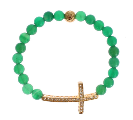 Nialaya Elegante Groene Jade Kraal & Vergulde Armband